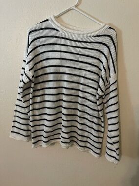 Striped Black & White Cowl Neck Sweater